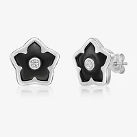 Genuine Black Onyx Sterling Silver 13mm Flower Stud Earrings