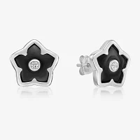 Genuine Black Onyx Sterling Silver 13mm Flower Stud Earrings