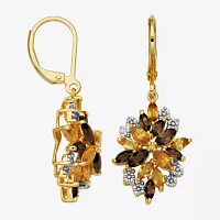 Yellow Citrine 18K Gold Over Silver Flower Drop Earrings