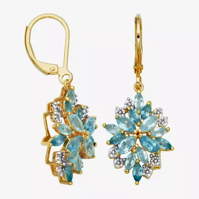 Genuine Blue Topaz 18K Gold Over Silver Drop Earrings