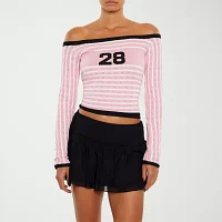 Forever 21 Juniors Womens Straight Neck Long Sleeve Logo Pullover Sweater