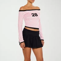 Forever 21 Juniors Womens Straight Neck Long Sleeve Logo Pullover Sweater