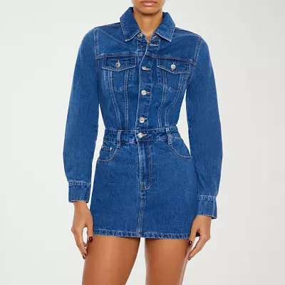 Forever 21 Denim Womens Long Sleeve Bodycon Dress Juniors