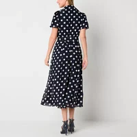 Studio 1 Womens Short Sleeve Dots Shirt Dress