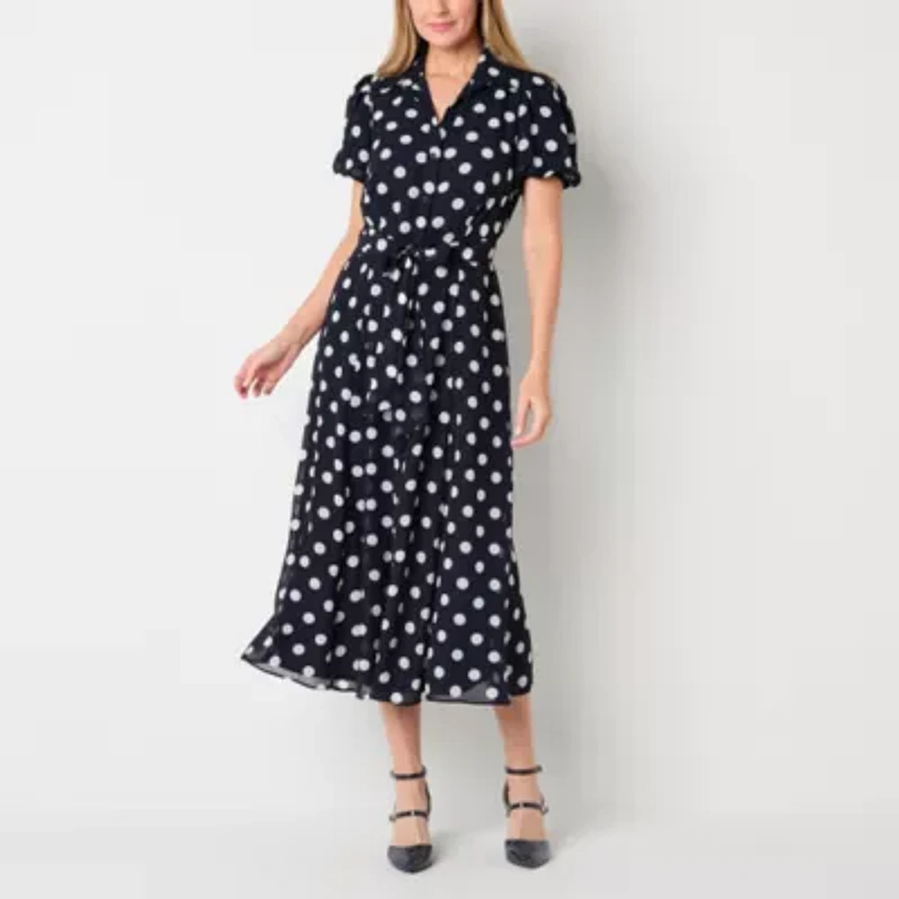 Studio 1 Womens Short Sleeve Dots Shirt Dress