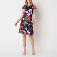 Willow Glenn Womens Short Sleeve Fit + Flare Dress