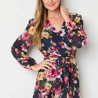 R & K Originals Womens Long Sleeve Floral Fit + Flare Dress