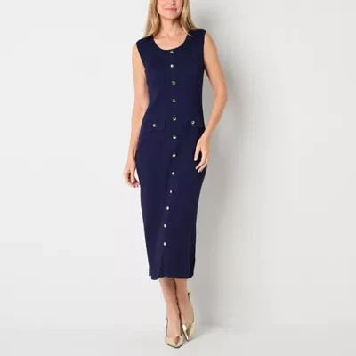 52seven Womens Sleeveless Midi Sheath Dress