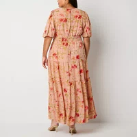 Melonie T Womens Short Sleeve Floral Maxi Dress Plus