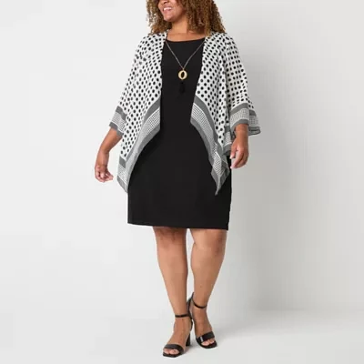 Studio 1 Womens Geometric Faux-Jacket Dress With Removable Necklace Plus