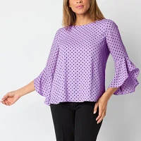 Black Label by Evan-Picone Womens Crew Neck 3/4 Sleeve Blouse