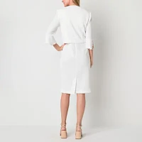 Maya Brooke Womens Pearl Trim Jacket Dress