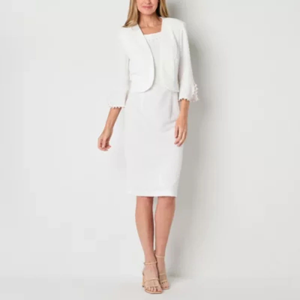 Maya Brooke Womens Pearl Trim Jacket Dress