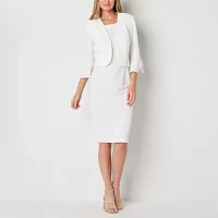 Maya Brooke Womens Pearl Trim Jacket Dress