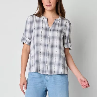 Frye and Co. Womens Elbow Sleeve Regular Fit Button-Down Shirt