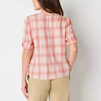 Frye and Co. Womens Elbow Sleeve Regular Fit Button-Down Shirt