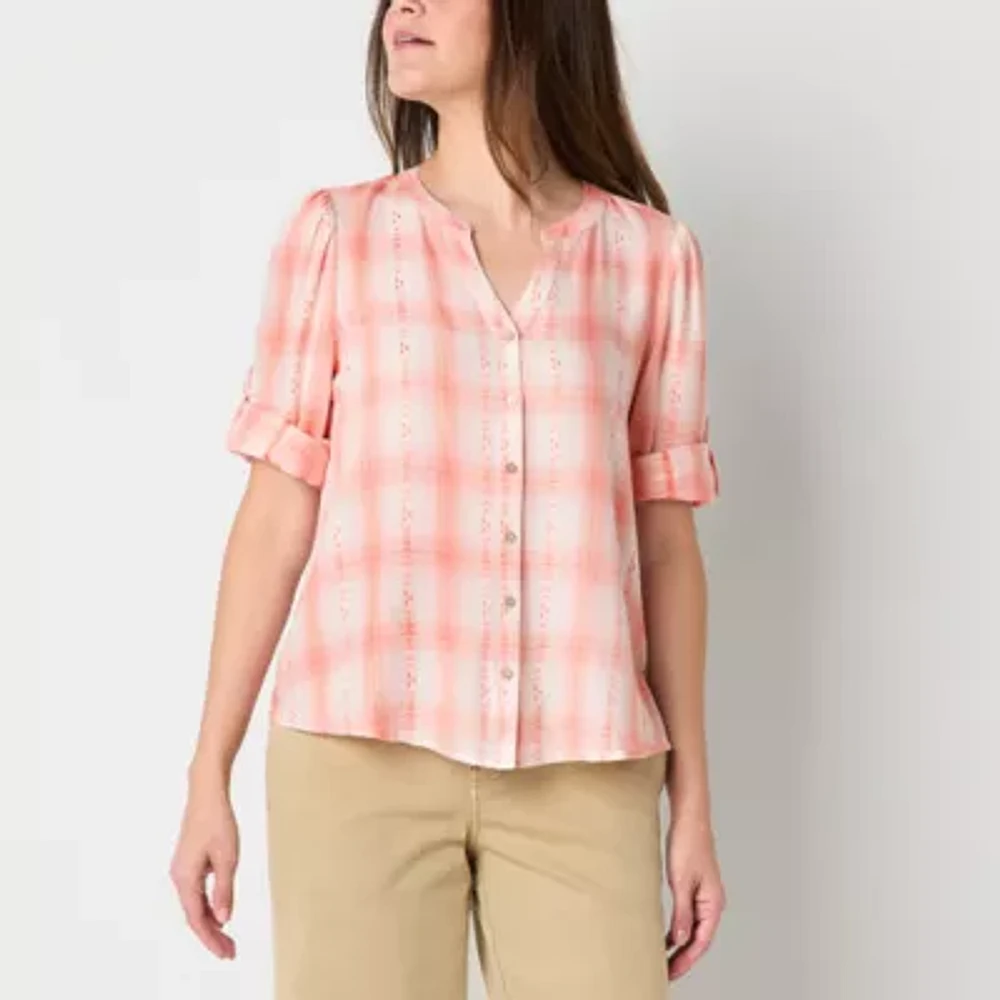 Frye and Co. Womens Elbow Sleeve Regular Fit Button-Down Shirt