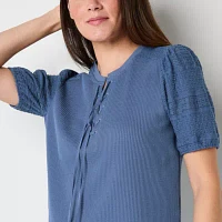 Frye and Co. Womens Split Tie Neck Short Sleeve Blouse