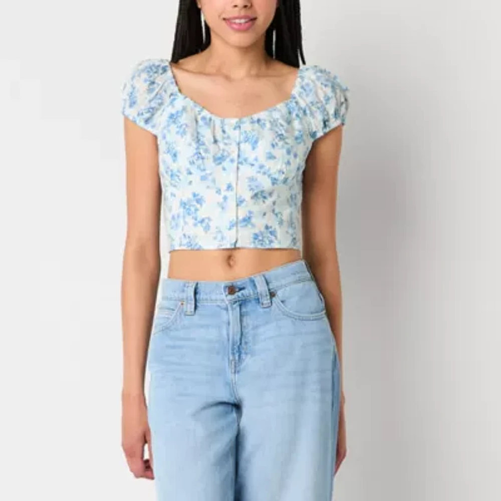 Arizona Juniors Womens Sweetheart Neck Short Sleeve Blouse