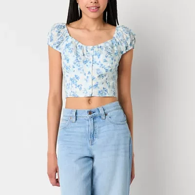 Arizona Juniors Womens Sweetheart Neck Short Sleeve Blouse