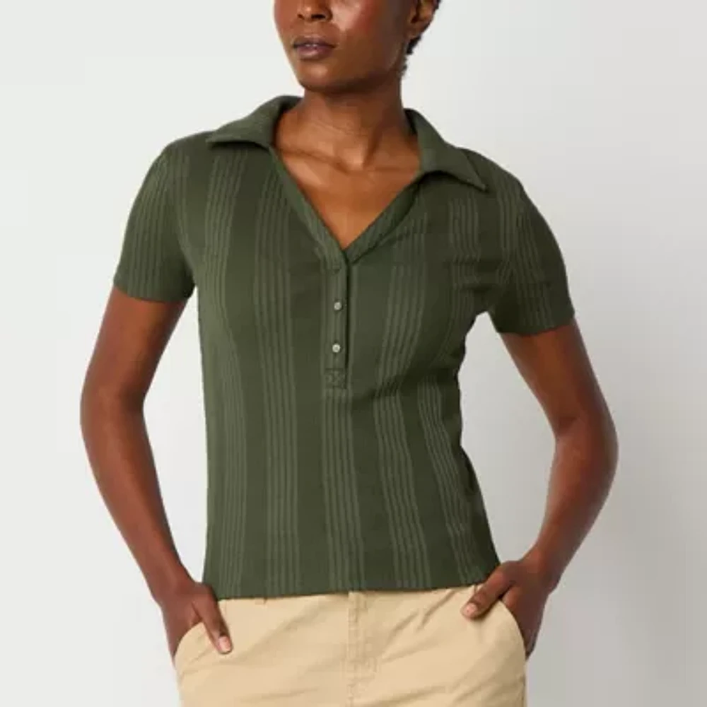 a.n.a Ribbed Womens V Neck Short Sleeve Polo Shirt