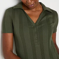 a.n.a Ribbed Womens V Neck Short Sleeve Polo Shirt