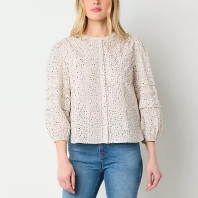 a.n.a Womens Split Crew Neck Long Sleeve Blouse