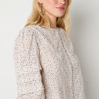 a.n.a Womens Split Crew Neck Long Sleeve Blouse