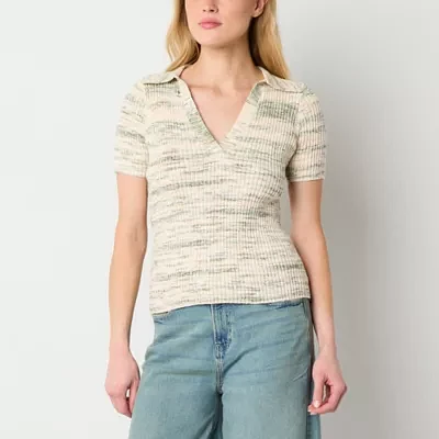 a.n.a Ribbed Womens Short Sleeve Pullover Sweater