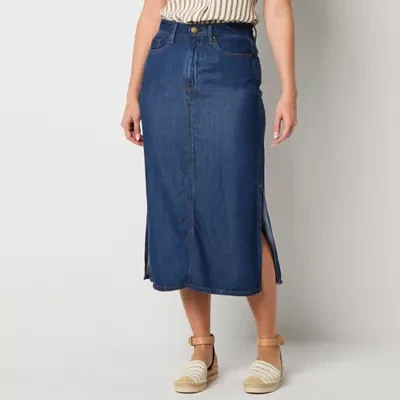 a.n.a Womens High Rise Midi Denim Skirt