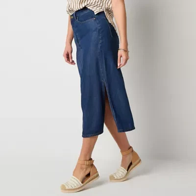 a.n.a Soft Drape Womens High Rise Midi Denim Skirt