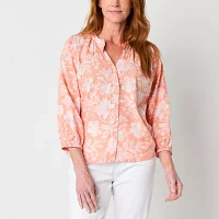 St. John's Bay Womens 3/4 Sleeve Adaptive Hidden Access Opening Blouse