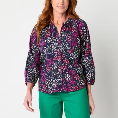 St. John's Bay Womens 3/4 Sleeve Adaptive Easy-on + Easy-off Hidden Access Opening Blouse