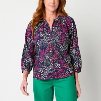 St. John's Bay Womens 3/4 Sleeve Adaptive Easy-on + Easy-off Hidden Access Opening Blouse