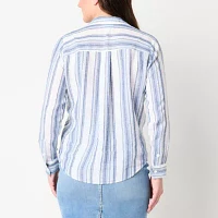 Liz Claiborne Womens Long Sleeve Cuffed Loose Fit Button-Down Shirt