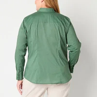 Liz Claiborne Plus Wrinkle Free Womens Long Sleeve Regular Fit Button-Down Shirt