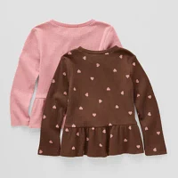 Okie Dokie Toddler & Little Girls 2-pc. Round Neck Long Sleeve Graphic T-Shirt