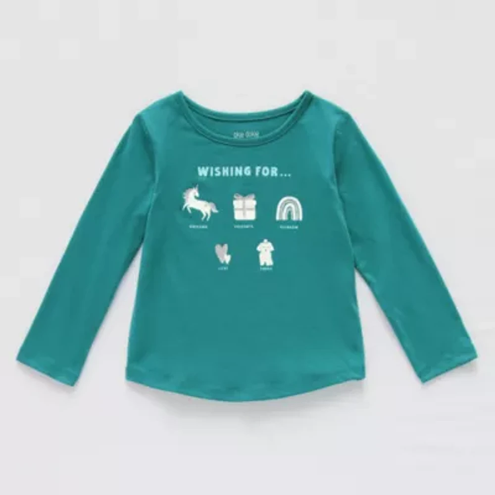 Okie Dokie Toddler & Little Girls Round Neck Long Sleeve Graphic T-Shirt