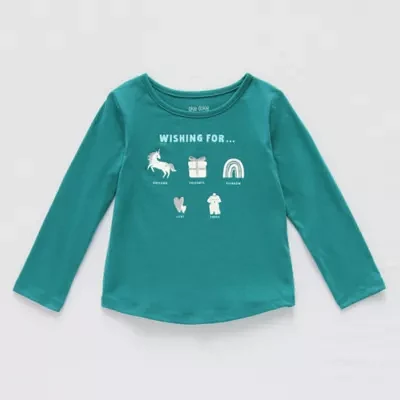 Okie Dokie Toddler & Little Girls Round Neck Long Sleeve Graphic T-Shirt