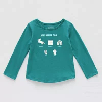 Okie Dokie Toddler & Little Girls Round Neck Long Sleeve Graphic T-Shirt