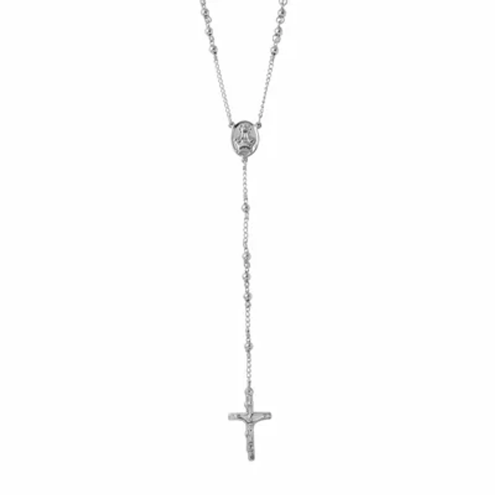 Mens Stainless Steel Cross Rosary Necklace