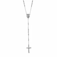 Mens Stainless Steel Cross Rosary Necklace