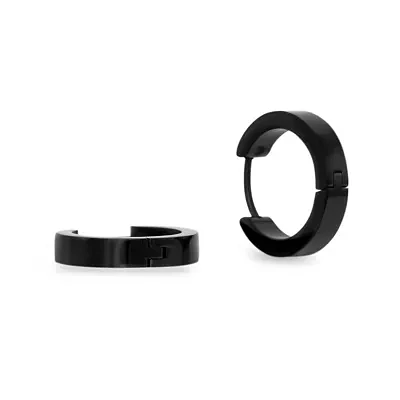 Mens Black Stainless Steel Hoop Earrings