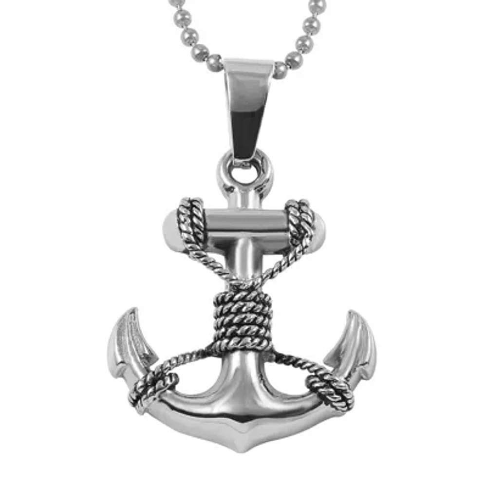 Mens Stainless Steel Anchor Pendant Necklace