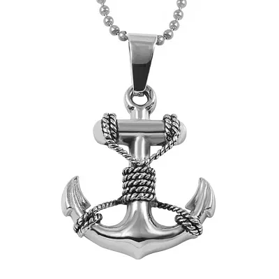 Mens Stainless Steel Anchor Pendant Necklace