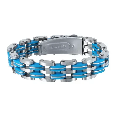 Mens Stainless Steel Blue Resin Bracelet