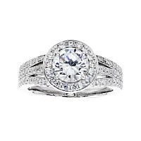 DiamonArt® Cubic Zirconia Sterling Silver Halo Ring