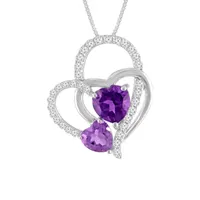 Lab-Created Amethyst & White Sapphire Sterling Silver Triple Interlocking Heart Pendant Necklace
