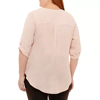 Worthington Plus Womens Split Crew Neck 3/4 Sleeve Blouse