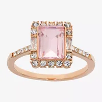 Sparkle Allure Crystal 18K Rose Gold Over Brass Rectangular Engagement Ring